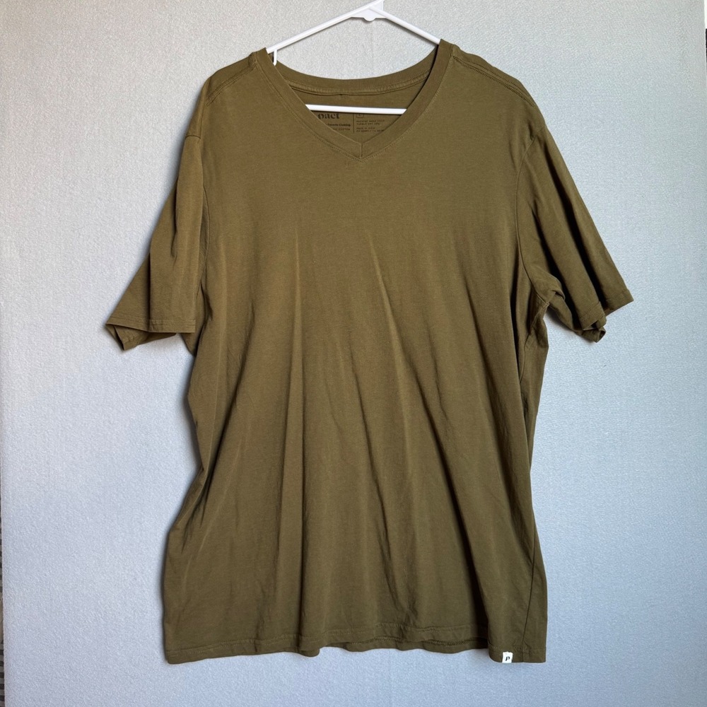 Pact V-Neck T-Shirt Mens L Olive Green Organic Cotton Short Sleeve Basic Tee